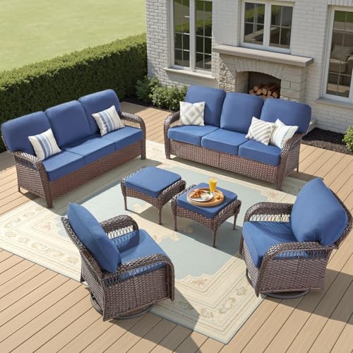7 Pieces Outdoor Furniture Set with Swivel Chairs