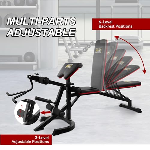 Adjustable Weight Bench, Workout Bench for Home Gym, Adjustable 6 Position Utility Bench with Leg Extension and Preacher Pad