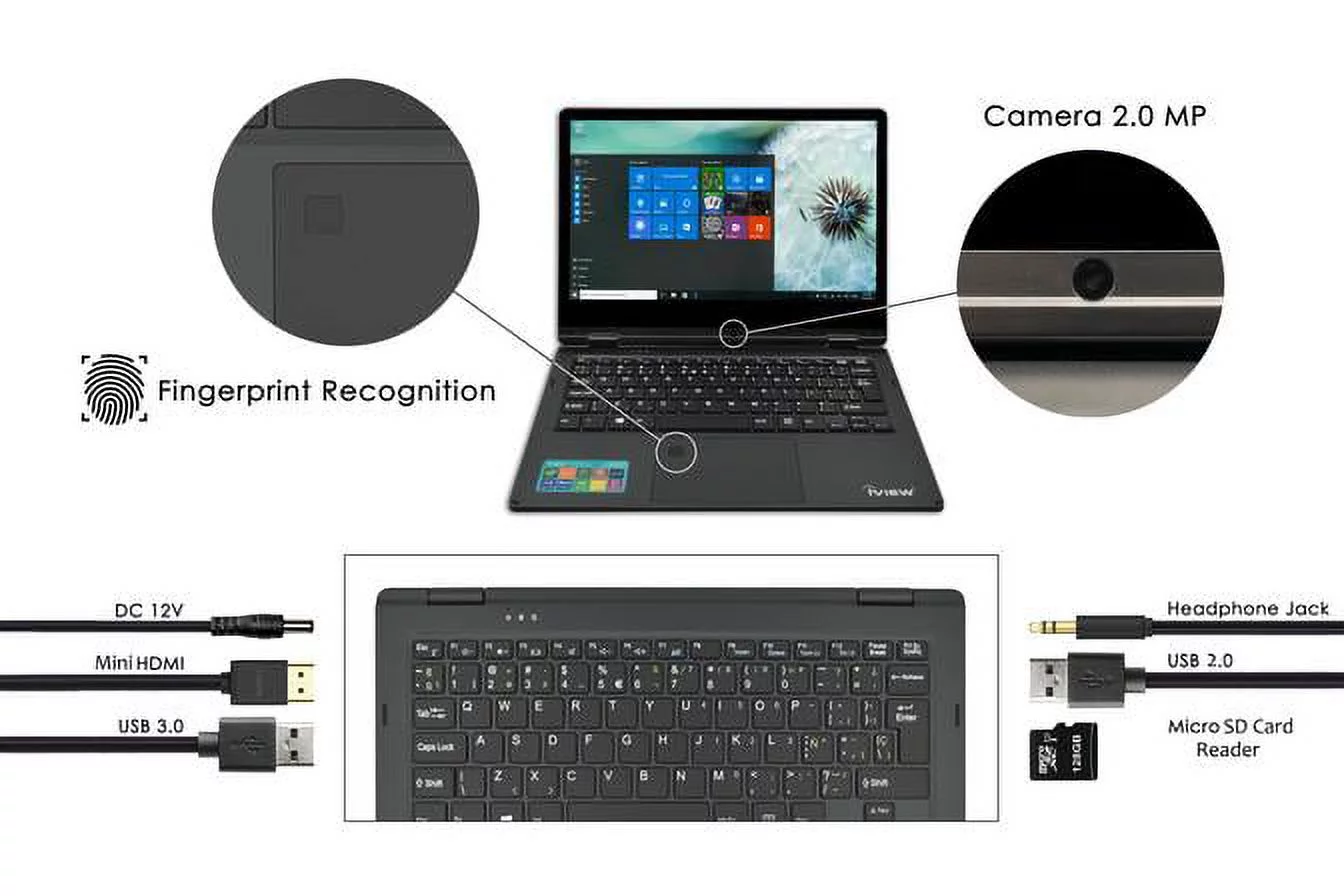 IVIEW-Maximus IV Ultra-Slim 11.6" 360° Convertible Laptop, Touch Screen, 1920 × 1080 High Resolution, 4GB/64GB Wins 10 Pro