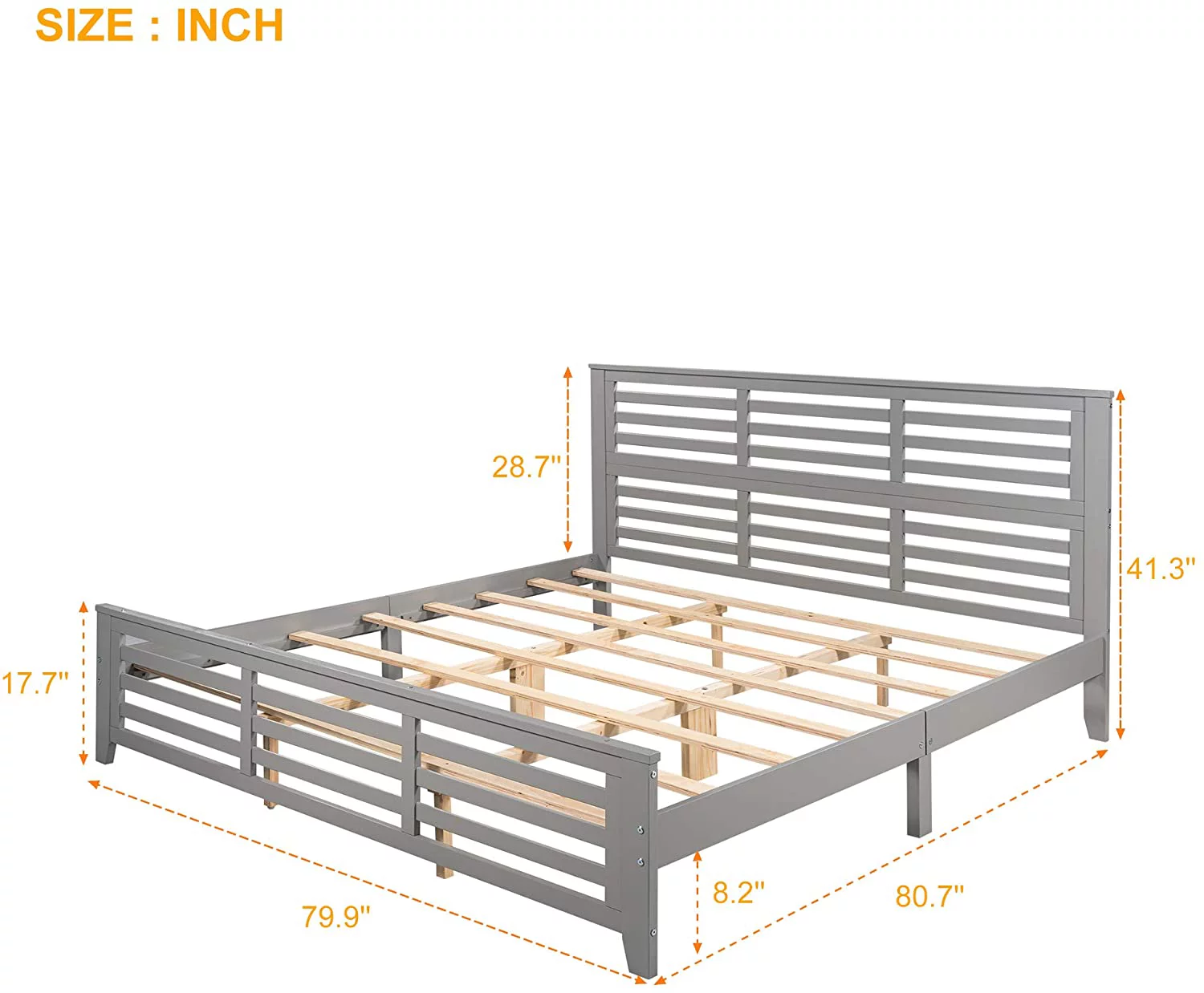 King Size Platform Bed Frame,Wood Platform Bed With Headboard And Footboard,King Bed Frame With Slat,No Box Spring Needed,Gray