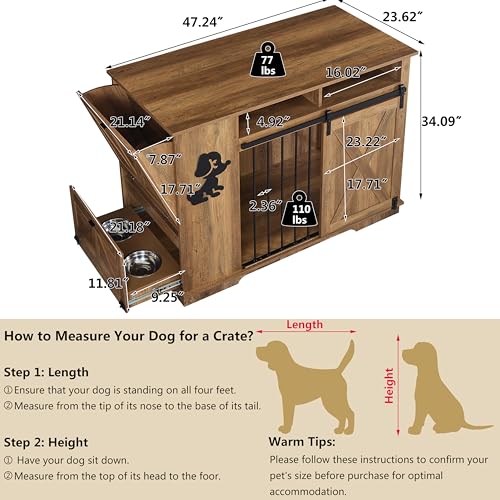 Aoowow Large Double Dog Crate Furniture 72.4" Indoor Dog Kennel with Sliding Barn Door and Divider