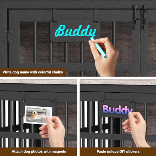EasyCom 48"/42"/33" Dog Crate Furniture with Name Tag, Heavy Duty Dog Kennel Indoor for Large Dogs
