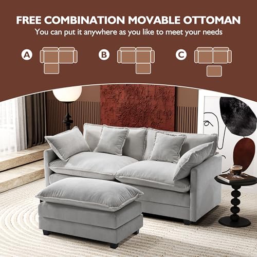Ihanherry 111.4" U Shaped Modern Cloud Sofa Modular Sectional Couch with 2 Ottoman, 5-Seat Chenille Deep Seat Sofa with Pillow for Living Room