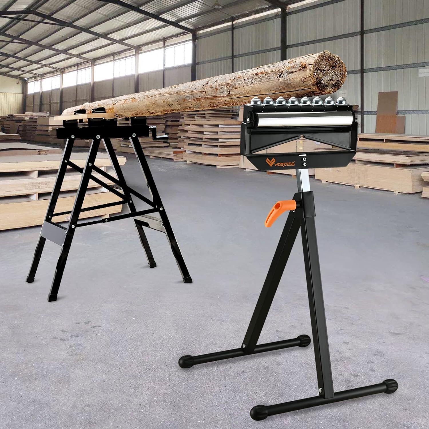 WORKESS Roller Support Stand,WK-RS010 132 Lbs Load Capacity,Adjustable Height (27 - 43) Single Roller Stands for Woodworking Pack of 2