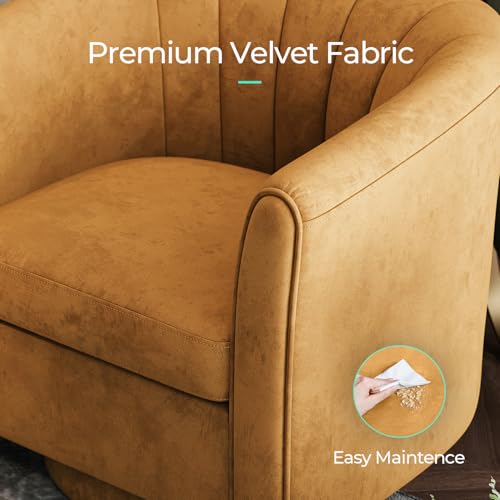 LINSY Swivel Accent Chair Ottoman Set: Velvet Small Barrel Chair with Foot Rest
