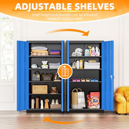 INTERGREAT Metal Storage Cabinets 72” Black Garage Steel Storage Cabinet with Doors and Shelves, Metal Tool Cabinet