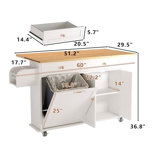 67’’ Movable Kitchen Island with Drop Leaf and Power Outlet, Lockable Sliding Countertop Rolling Island Cart with 2 Large Drawers, Spice, Towel Rack