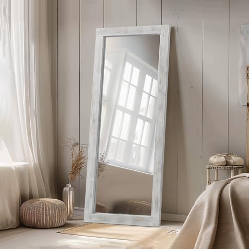 MELOMOIR Rustic Farmhouse Full Length Mirror, 64"x21" Wood Frame Floor Mirror, Free Standing Mirror Leaning Hanging Mirror