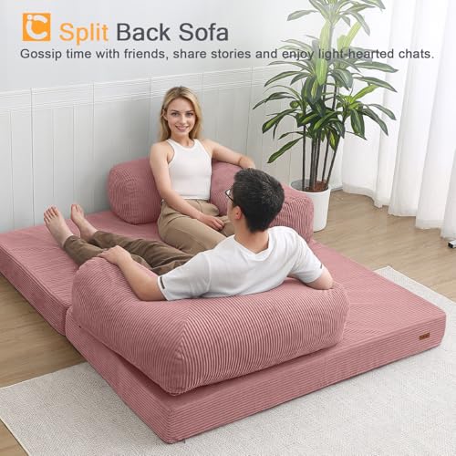COMAX Folding Sofa Bed, Convertible Chair Bed Corduroy 3-in-1 Foldable Floor Couch with High-Density Foam, Futon Sofa Sleeper Mattress