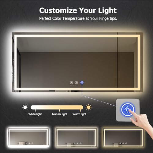 YOLEO 40x36 LED Bathroom Mirror with Lights, Led Mirror for Bathroom with Front and Backlit, Lighted Bathroom Vanity Mirror for Wall, Anti-Fog
