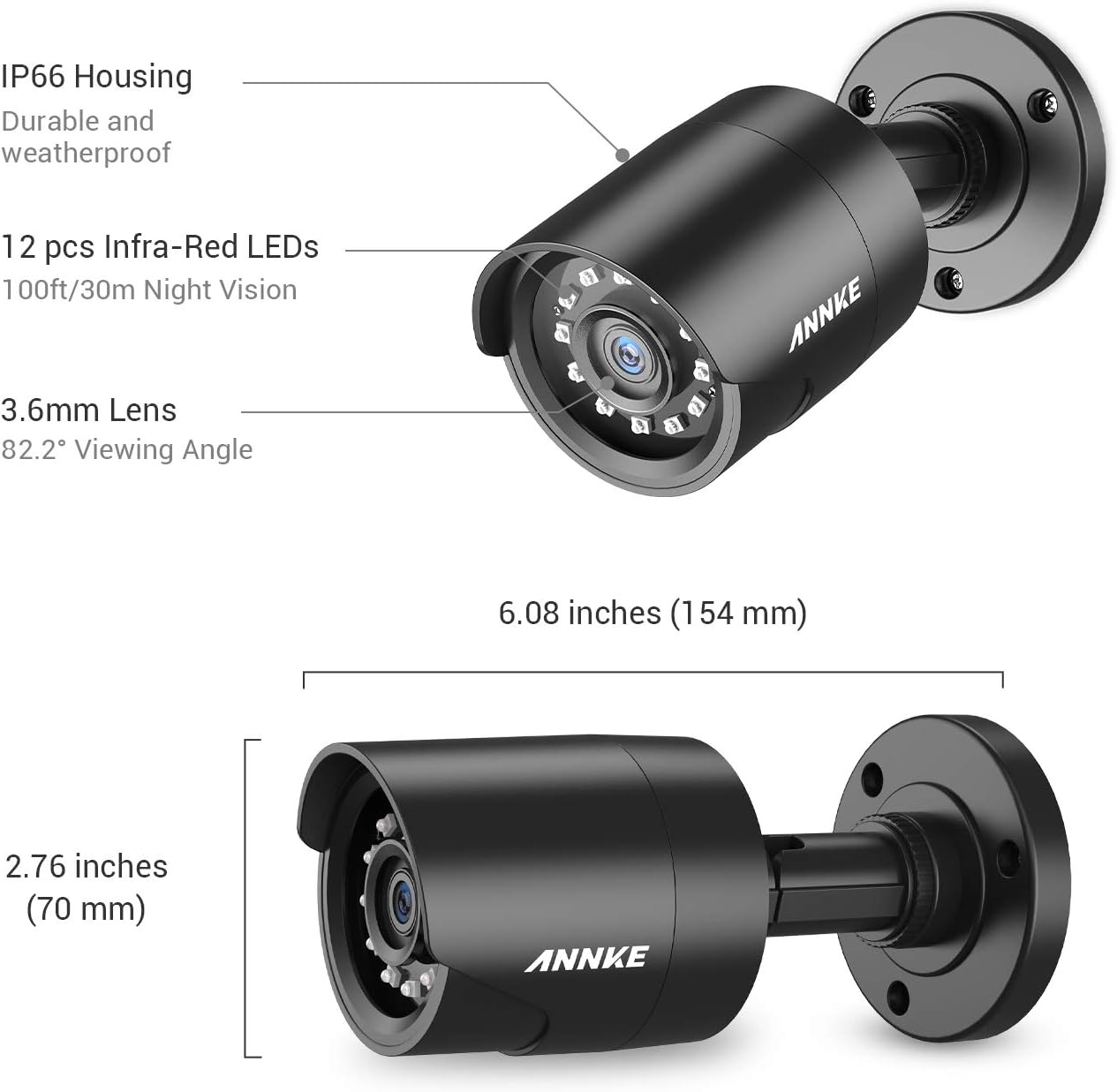 ANNKE 4 Pack 1080P HD TVI Home Security Camera Outdoor Indoor, 1920TVL, IP66 Waterproof, Night/Day Vision, Surveillance CCTV Bullet Camera
