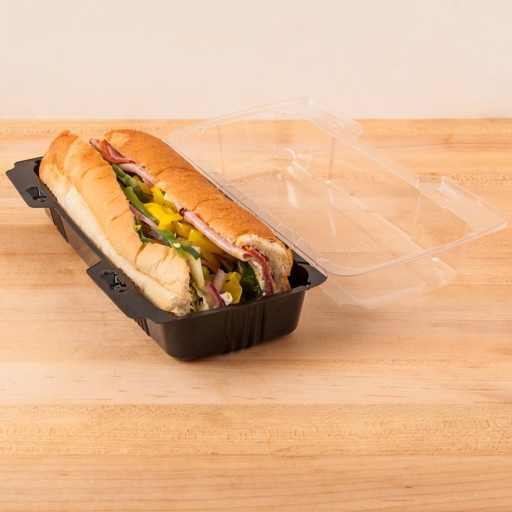 Polar Pak 29566 9x22 x 4x22 x 3x22 Pet Black and Clear Hinged Hoagie / SUB Take-Out Container - 250/Case