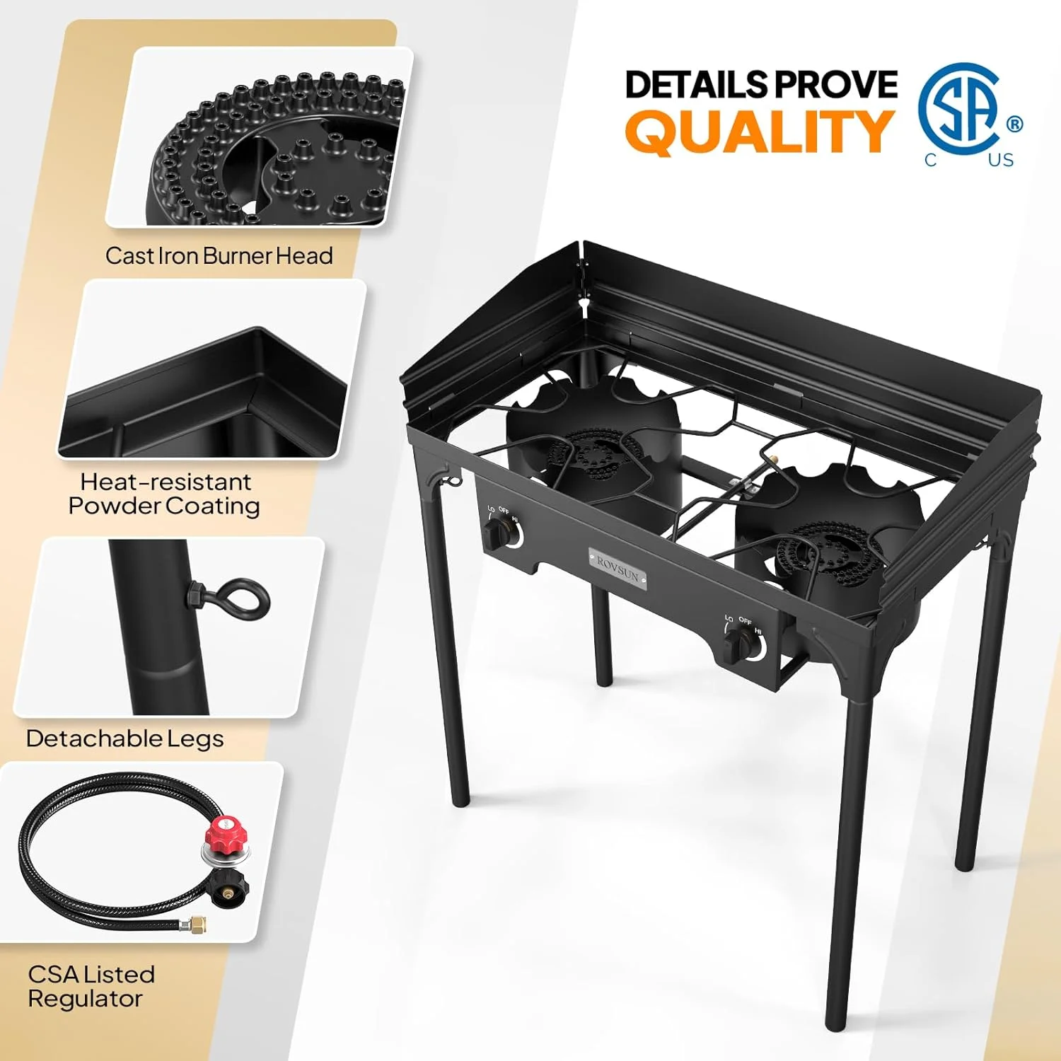 QCAI 2 Burner Outdoor Propane Gas Stove with Windpanel, Carrying Bag & Regulator, 150
