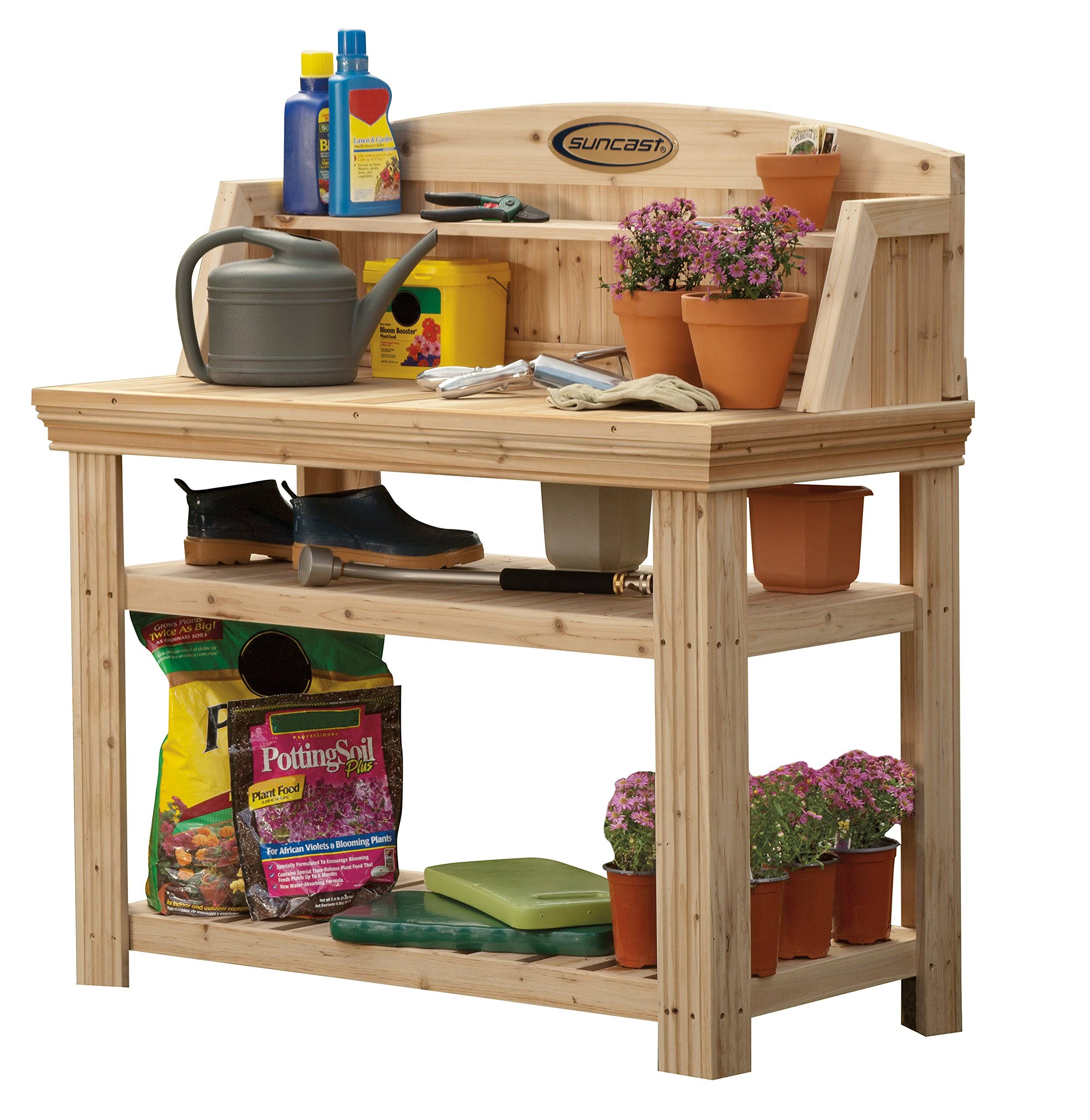 Suncast Cedar Rectangle Potting Bench, Brown