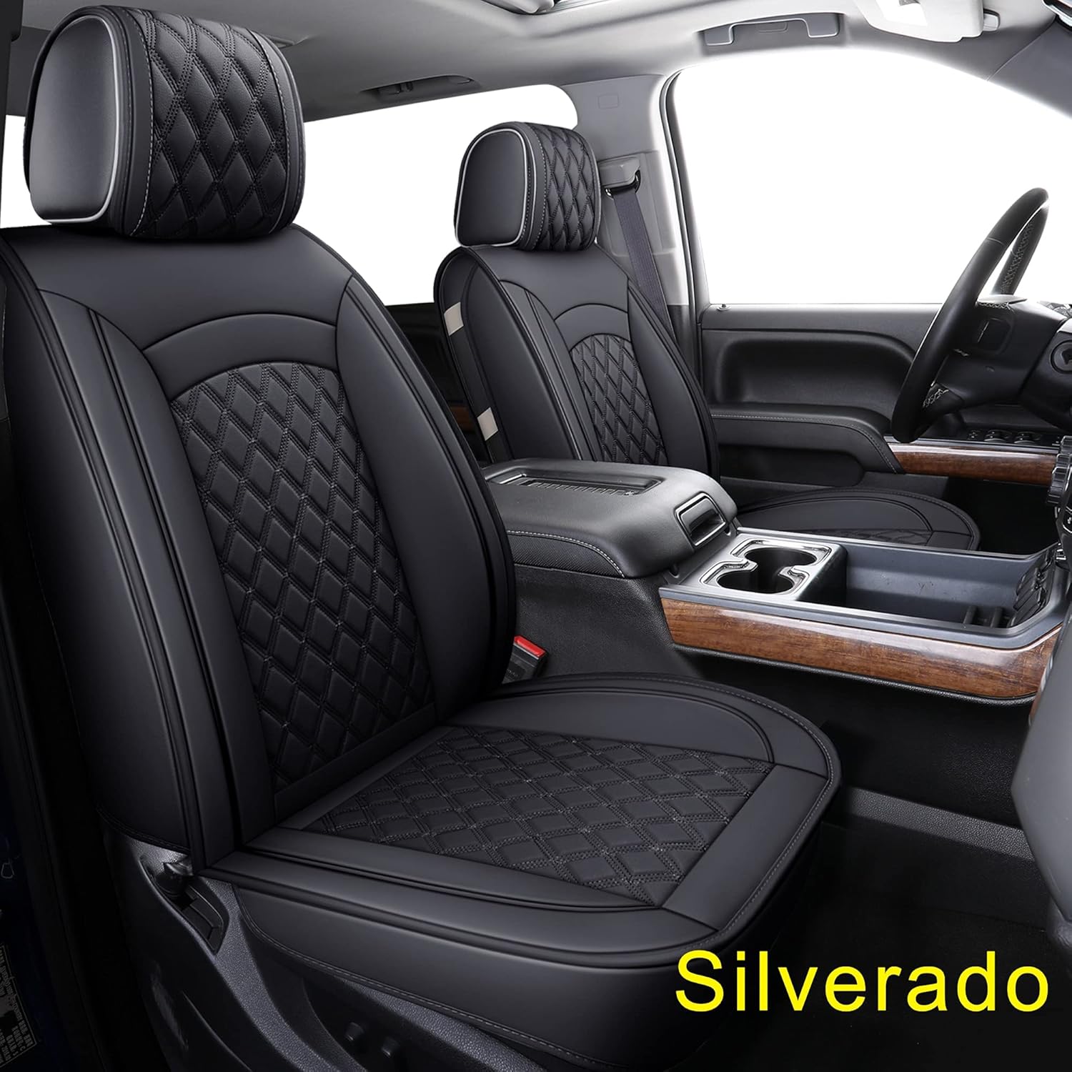 02-SM Seat Covers Fit for 2007-2020 Chevy Silverado Sierra 1500 / 2500 HD / 3500 HD Crew,Double,Extended Cab with Water Proof Faux Leather (Black)