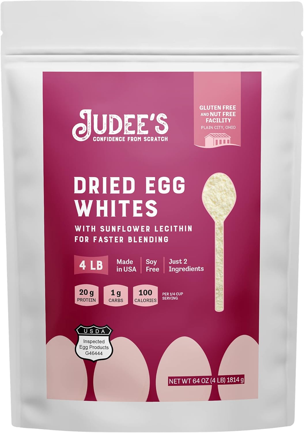Judee’s Unflavored Egg White Protein Powder for Fast Blending 4 lb - 100% Non-GMO, Keto-Friendly, Pasteurized - Dairy-Free, Soy-Free, Paleo-Friendly