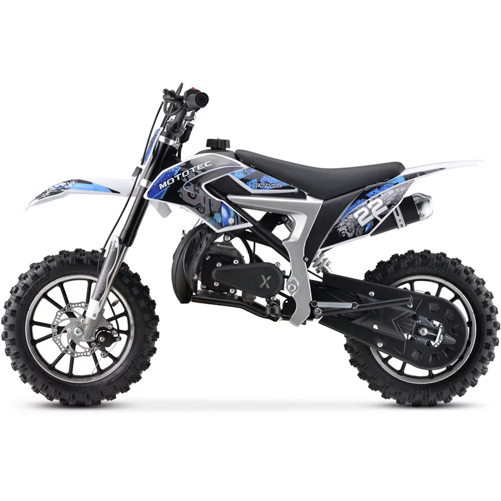 MotoTec 50cc Demon Kids Gas Dirt Bike 2-Stroke Motorcycle Pit Bike Blue - Curated Treasures Market