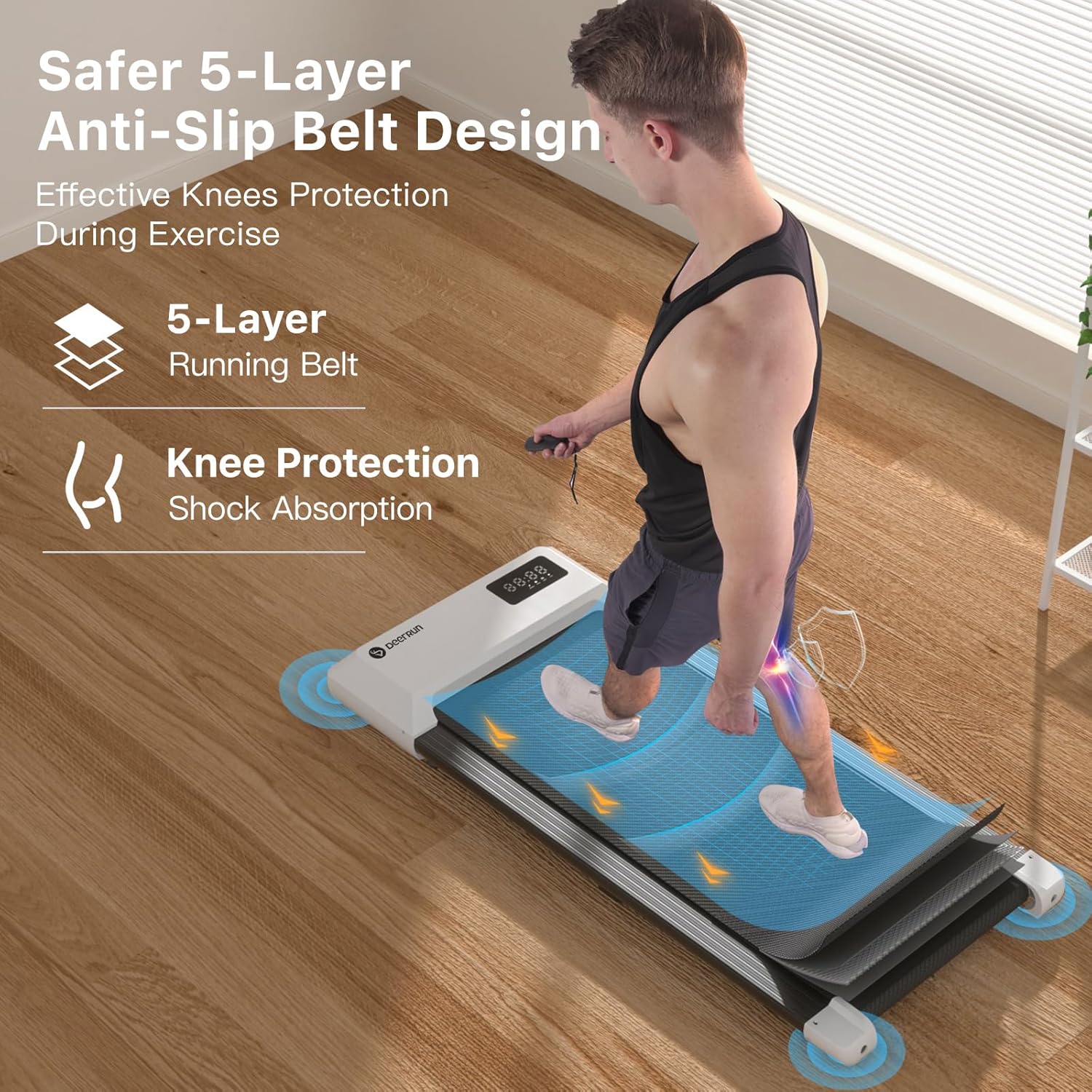 DeerRun Walking Pad Treadmill Under Desk, 2 in 1 Walking Pad Portable Treadmill with 265lbs Capacity