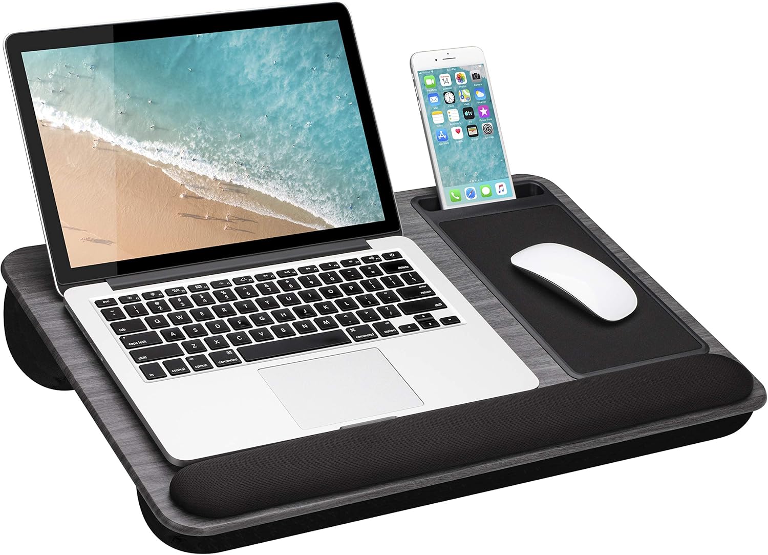 LapGear Home Office Pro Lap Desk with Wrist Rest, Mouse Pad, and Phone Holder - Black Carbon - Fits Up To 15.6 Inch Laptops