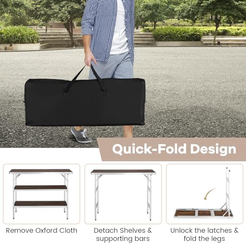 COSTWAY Portable Bar Table for Events, Foldable Pop-Up Bar with Carrying Bag, Collapsible Checkout Counter