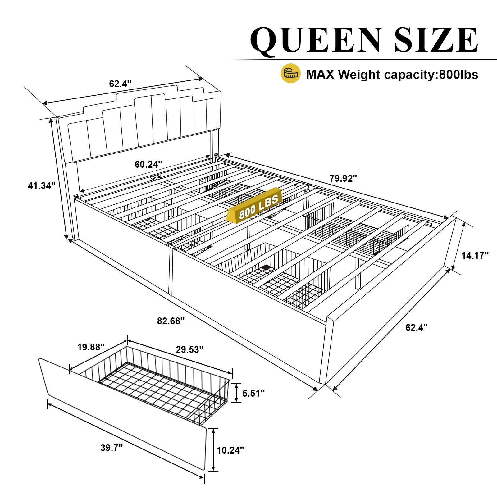 Kallabe Queen Size Bed Frame with Adjustable Headboard, Upholstered Platform Bed with 4 Stoarge Drawers and LED Lights, Luxurious Velvet 60,000 Color