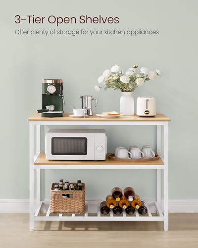 VASAGLE Kitchen Island with 3 Shelves, 47.2 Inches Width Kitchen Shelf with Large Worktop, Stable Steel Structure, Industrial, Easy to Assemble