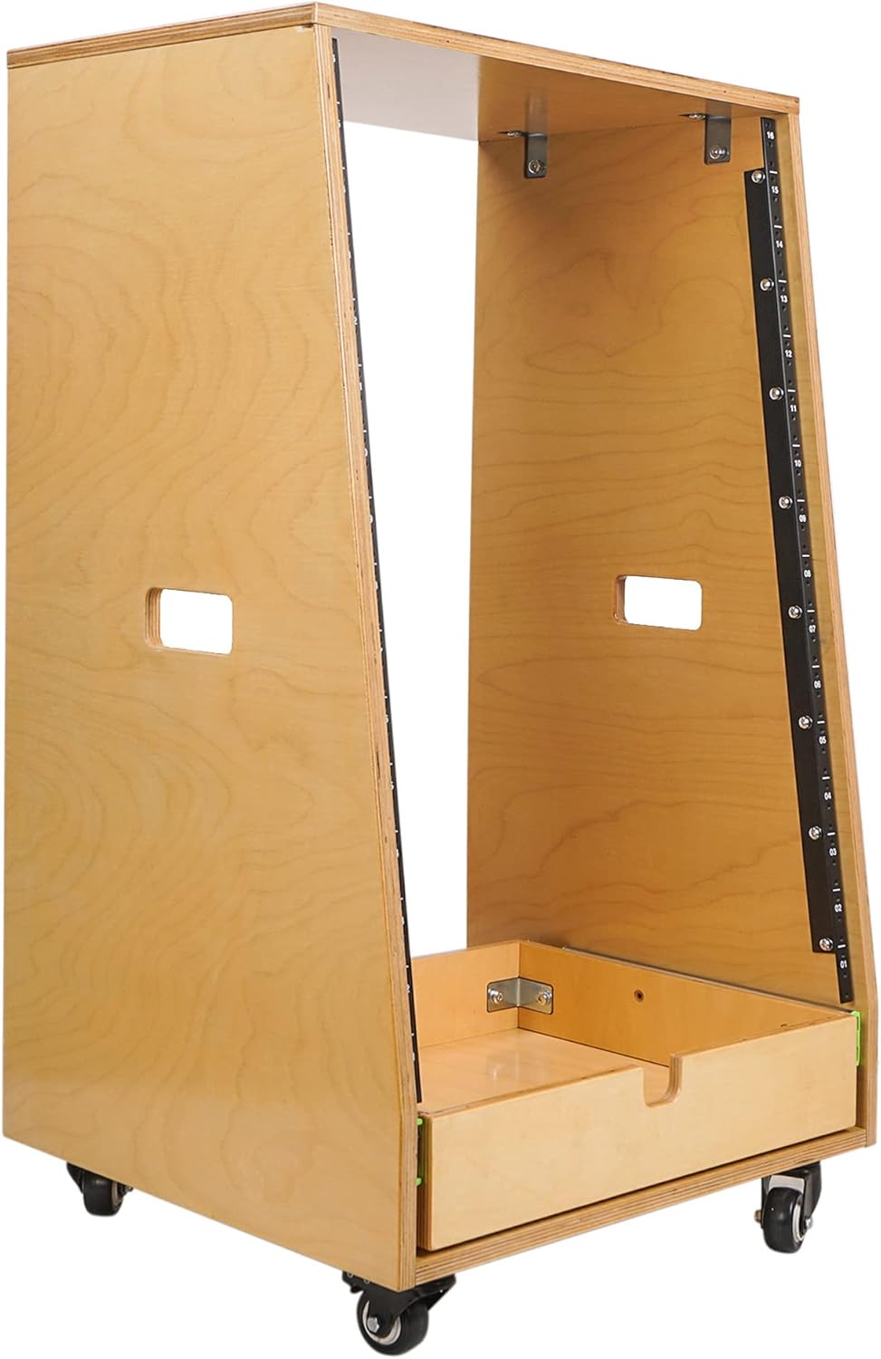 Sound Town 12U DIY Slanted Studio Rack with 12U Rack Space, Extra 2U Drawer, Plywood, Rubber Feet, Casters, Weathered Gray (SDRK-12TBD2)