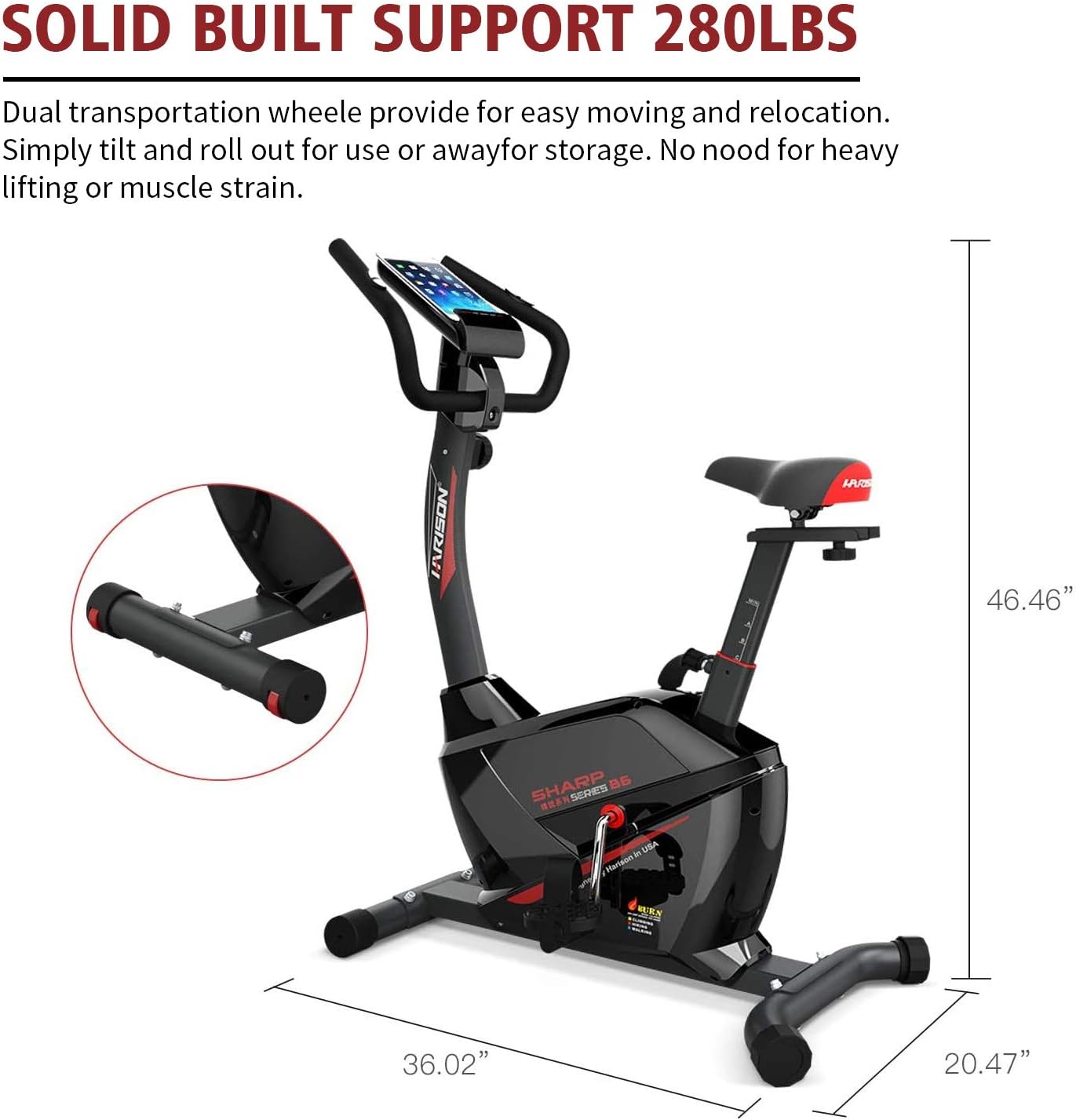 HARISON Indoor Exercise Bike Stationary with Magnetic Resistance Upright Bike for Home Office Cardio Workout Bike Training With LCD Display
