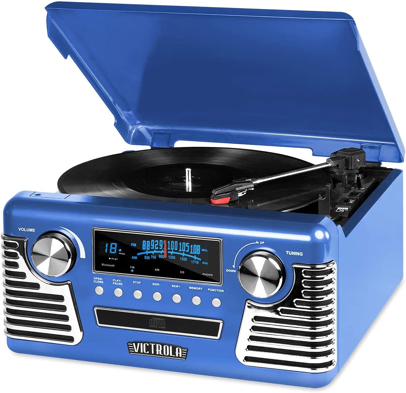Victrola 50's Retro Bluetooth Record Player & Multimedia Center with Built-in Speakers - 3-Speed Turntable, CD Player