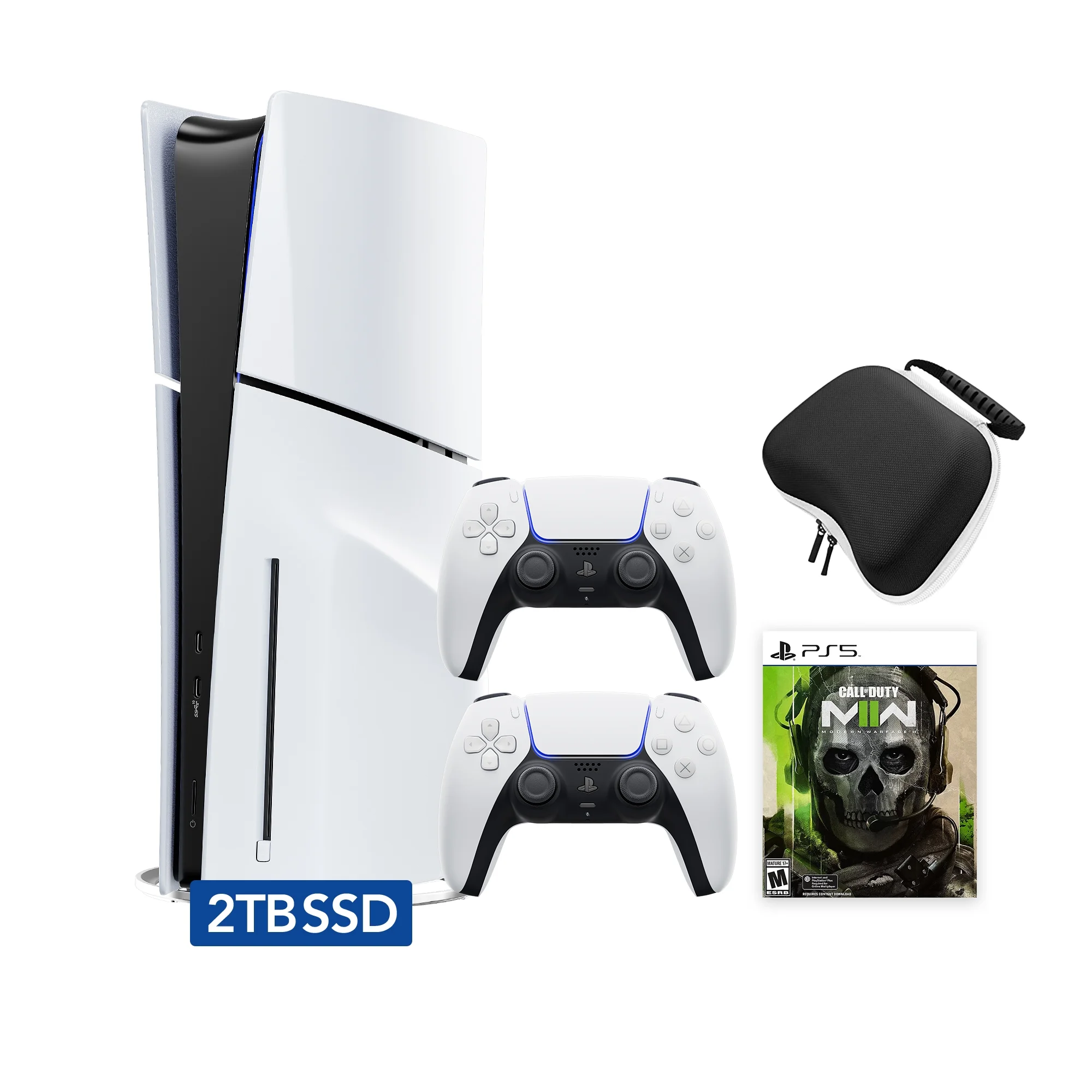 PlayStation 5 Slim Disc 2TB SSD Edition Call of Duty Modern Warfare II Bundle with Two DualSense Controllers and Mytrix Hard Shell Protective