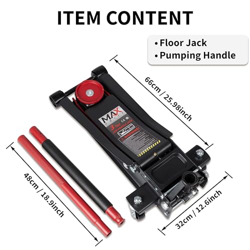 3-Ton (6600lbs) Low-Profile Dual Pistons Heavy-Duty Steel Racing Floor Jack with Quick Lift Hydraulic Pump