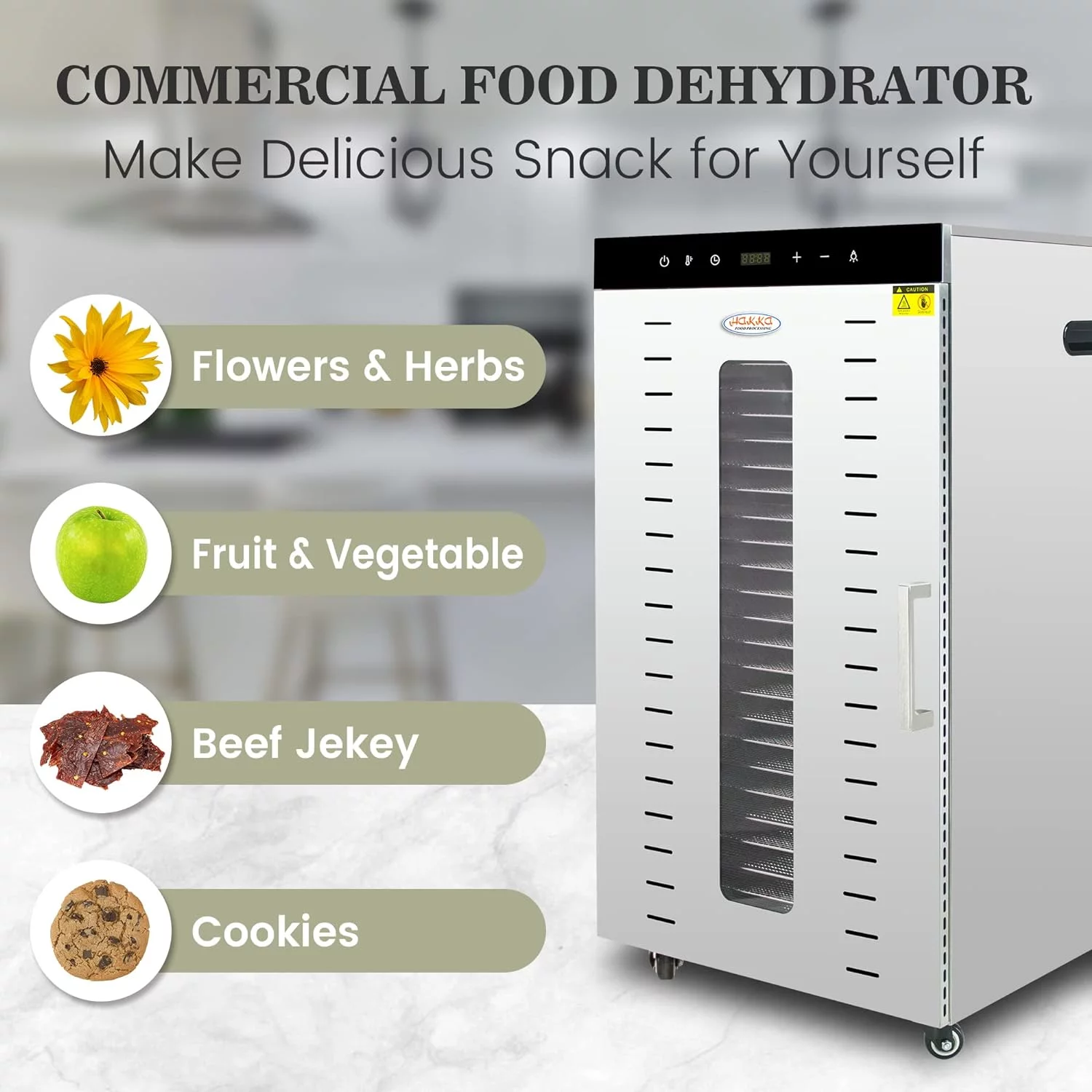 24 Trays  Dehydrator Machine For Jerky/Vegetables/Fruits/Meat/Dog Treats/Herbs, Stainless Steel, 2000W