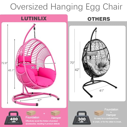 Oversized Hanging Egg Chair Outdoor Indoor, Wicker Swing Egg Chair with Stand 400lbs Capacity for Bedroom, Patio, Garden and Balcony (Beige-nest
