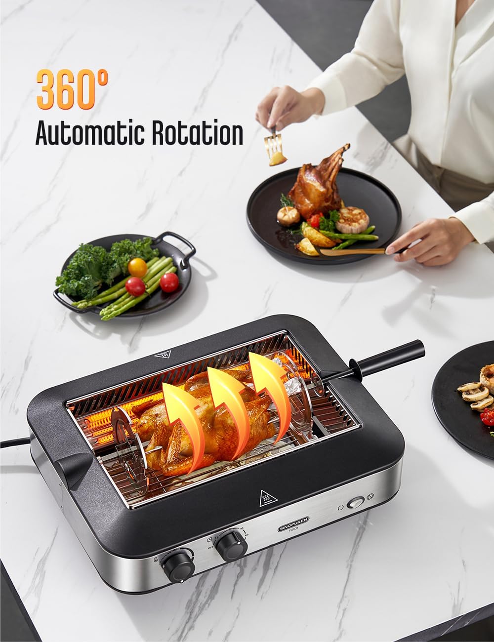 Electric Grill, Indoor BBQ Rotisserie, with Adjustable Temperature Control, Removable Grill & Griddle Nonstick Plates, 1600w Fast Heat Up