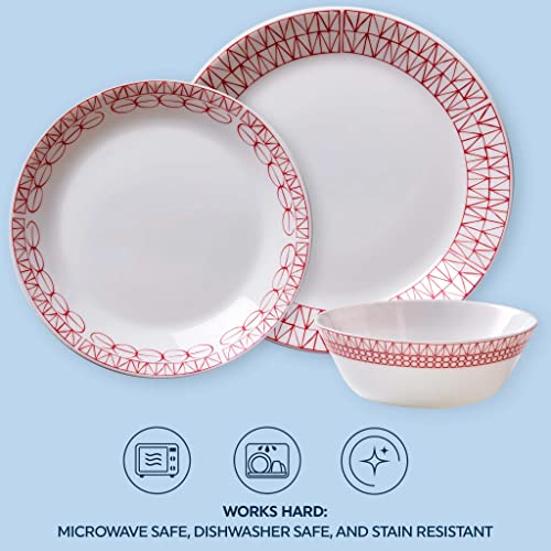 Corelle Everyday Expressions 12-Pc Dinnerware Set, Service for 4, Durable and Eco-Friendly, Higher Rim Glass Plate & Bowl Set