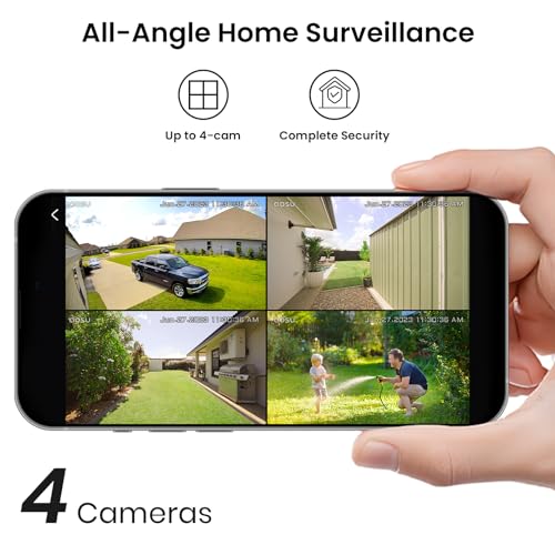 AOSU Security Cameras Outdoor Wireless, 4 Cam-Kit, No Subscription, Solar-Powered, Home Security Cameras System with 360° Pan & Tilt, Auto Tracking