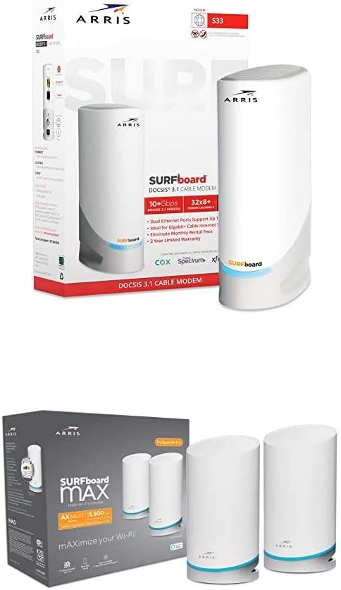 ARRIS Surfboard S33 DOCSIS 3.1 Multi-Gigabit Cable Modem with 2.5 Gbps Ethernet Port, Approved for Cox, Xfinity, Spectrum & Others