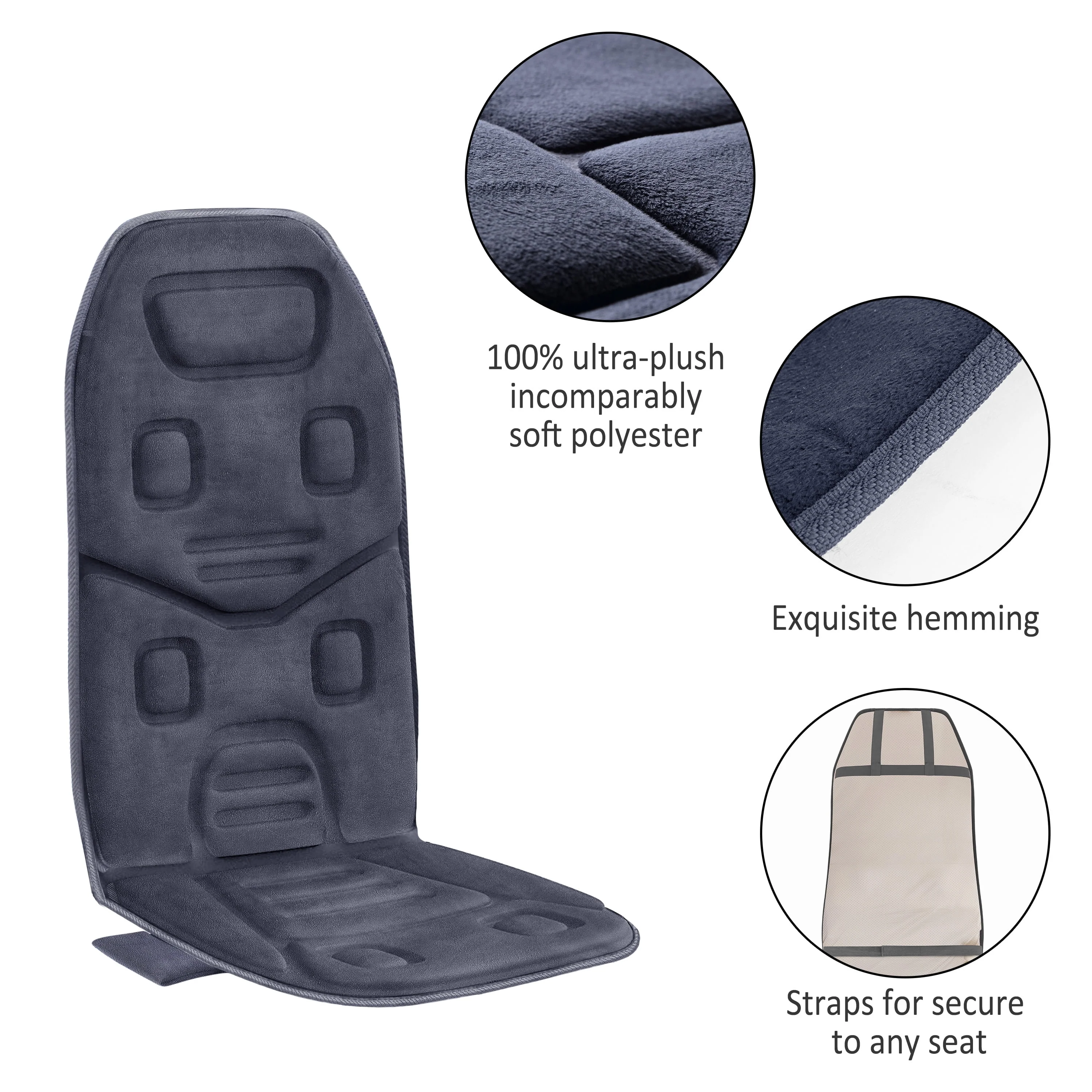 COMFIER Motors Massage Seat Cushion with 3 Level Heating Pad, Back Massager, Black, Gift for Men Women, Home/Car Use