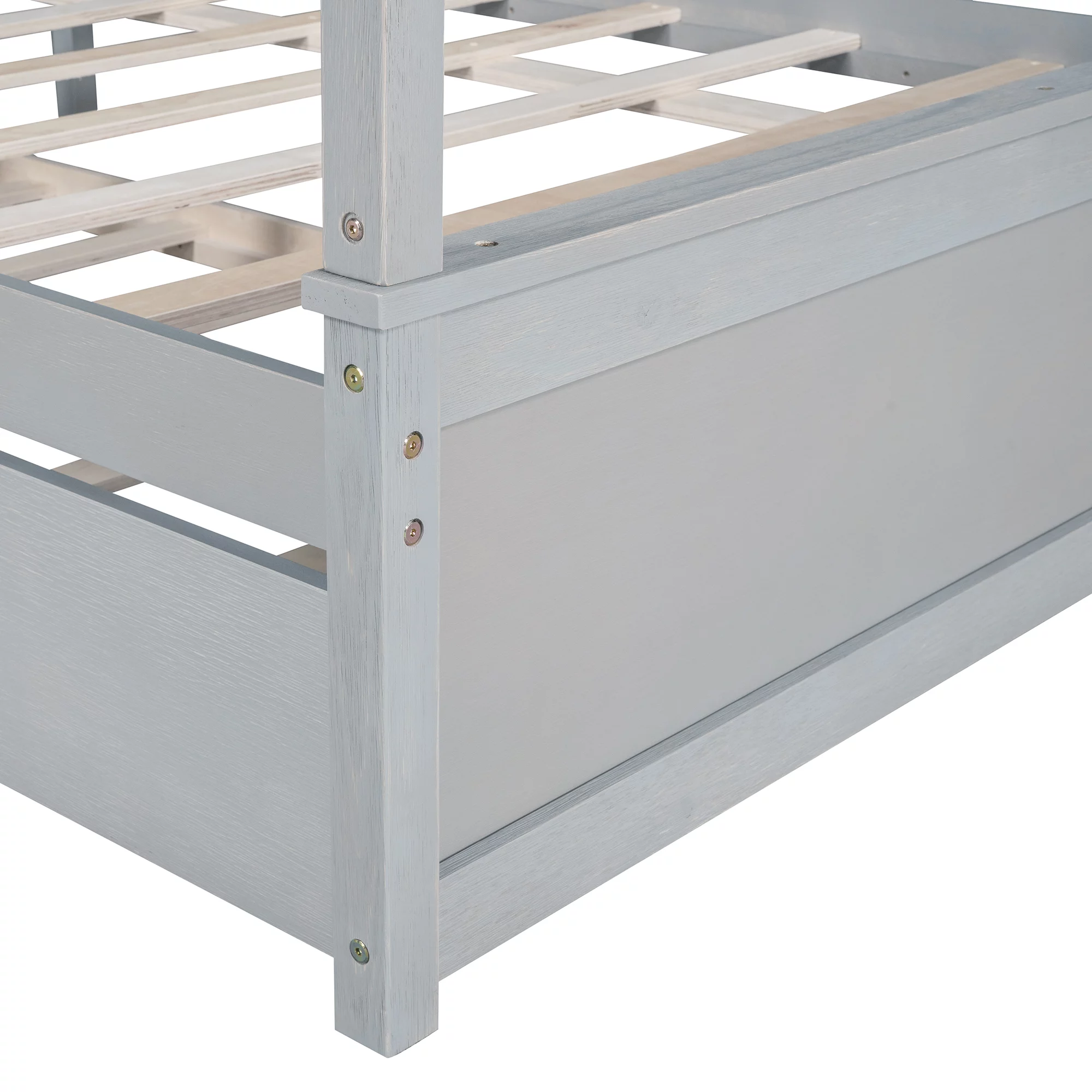 Dcenta Wood Canopy Bed with Trundle Bed ,Full Size Canopy Platform bed With Support Slats .No Box Spring Needed, Gray