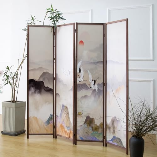 6 Panel Room Divider Screen,Double Faced Room Divider Folding Wall Divider for Room Separation,Mountains and Waters Landscape,67" H x 94.5" W