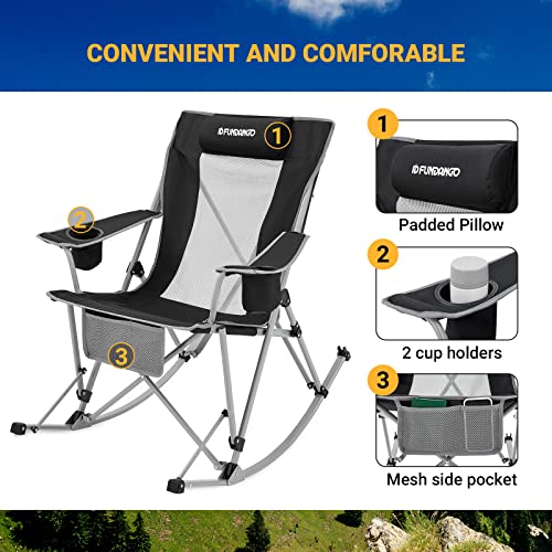 FUNDANGO Camping Rocking Chairs for Adults, Portable Rocking Chair Outdoor Folding for Beach, Outdoor, Travel, Picnic, Patio (BlackGery)