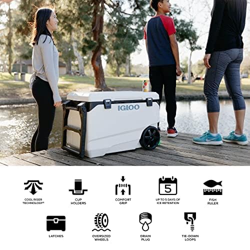 Igloo Marine Ultra 90 QT Cooler, Insulated Cooler Chest with Soft Ride Wheels, Leak-Proof Outdoor Hard Cooler, 5-Day Ice Retention, 137 Can Capacity