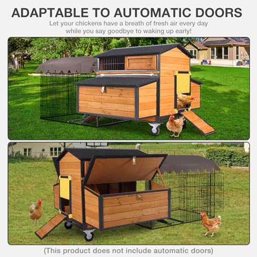 Ultimate Chicken Coop with Wheels - Spacious 76" Metal Frame Chicken House with 6 Nesting Box and Leakproof Pull-on Tray