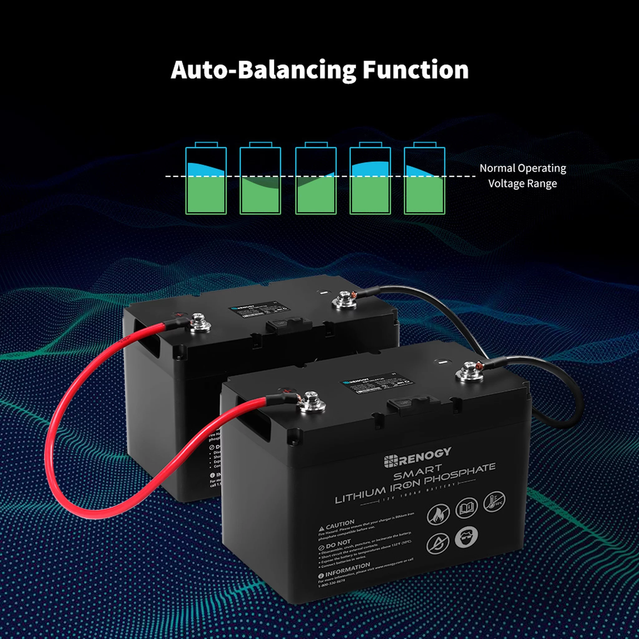 Renogy 12V 100Ah LiFePO4 Deep Cycle Lithium Battery, over 4000 Cycles, Built-in BMS, Backup Power for RV, Marine, Off-Grid System, Maintenance-Free