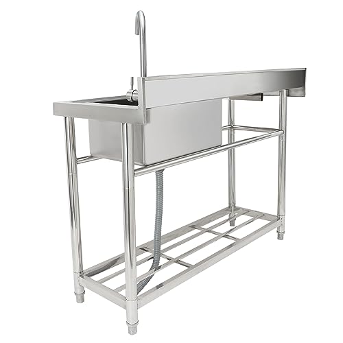 VEVOR Stainless Steel Utility Sink, 1 Compartment Free Standing Small Sink w/Workbench Faucet & legs
