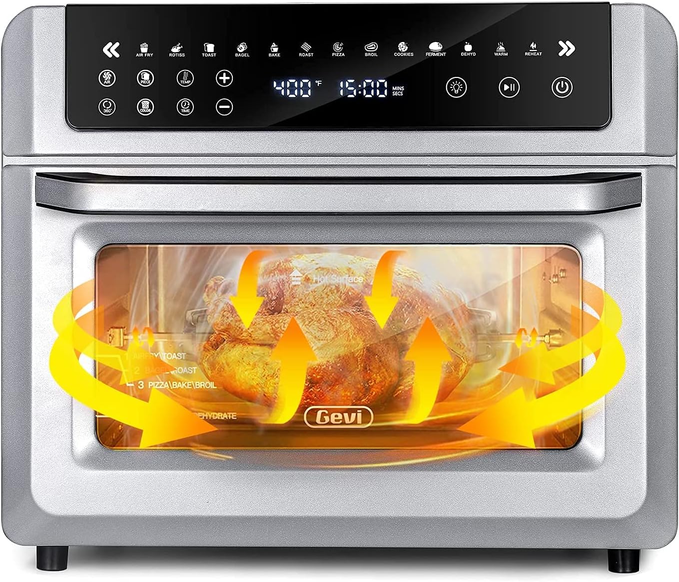 Gevi Air Fryer Toaster Oven Combo, Large Digital LED Screen Convection Oven with Rotisserie and Dehydrator
