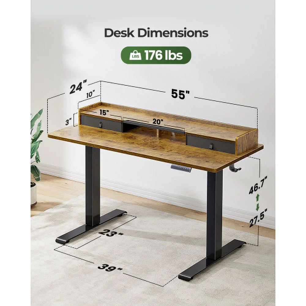Adjustable Height Stand up Desk, 55 x 24 Inches Electric Standing Desk, Sit Stand Desk with Desktop Storage and Memory Preset