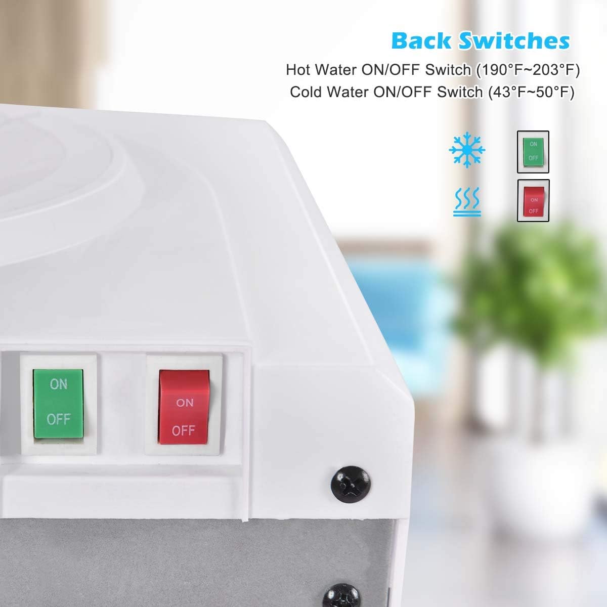 COSTWAY Water Cooler Dispenser for 3-5 Gallon Bottle, Top Loading Hot and Cold Water Dispenser with Storage Cabinet, Child Lock