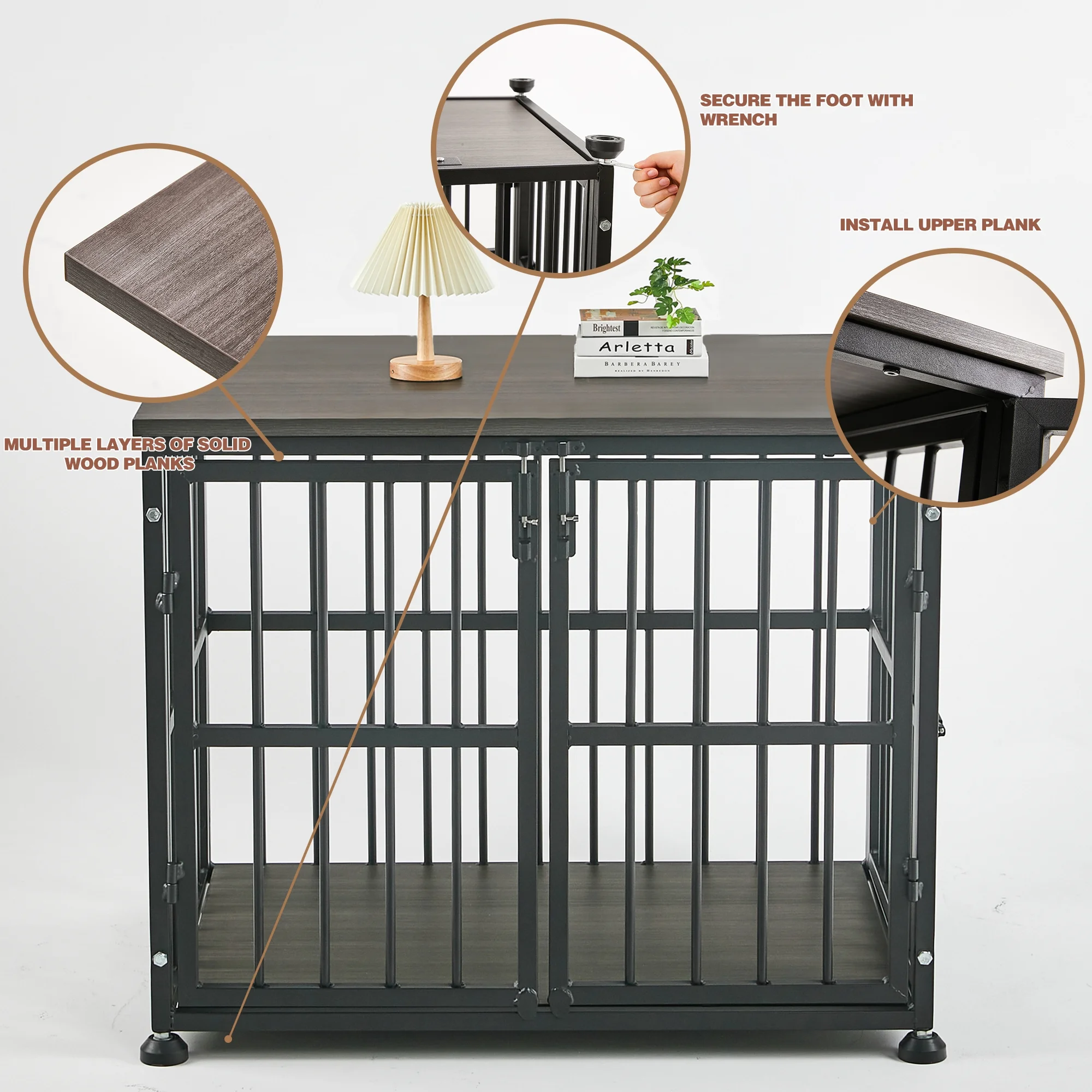 ICLBC 48Inch Heavy Duty Dog Crate Furniture Style for Medium and Large Dogs, Wooden Dog Crate End Table