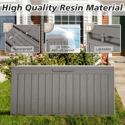 KAMABOKO Outdoor Storage Box, 150 Gallon Large Outdoor Resin Deck Box, Storage Waterproof Boxes Lockable Lid for Garden Tools, Pool Supplies